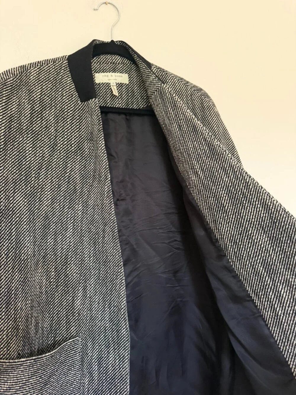 Rag & Bone Open Front Coat Wool Blend Minimalist Quiet Luxury Black White - 2